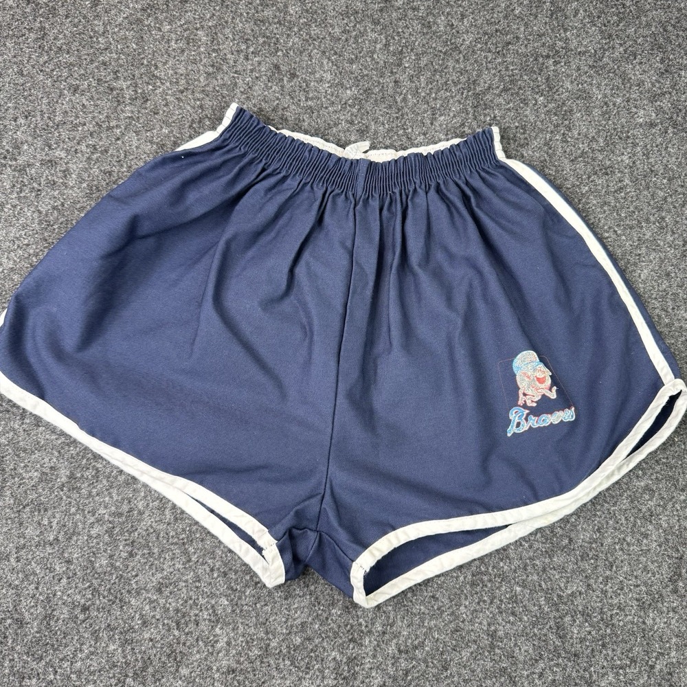 Vintage Atlanta Braves Shorts Navy White Trim Mascot Running Gym Baseball Retro